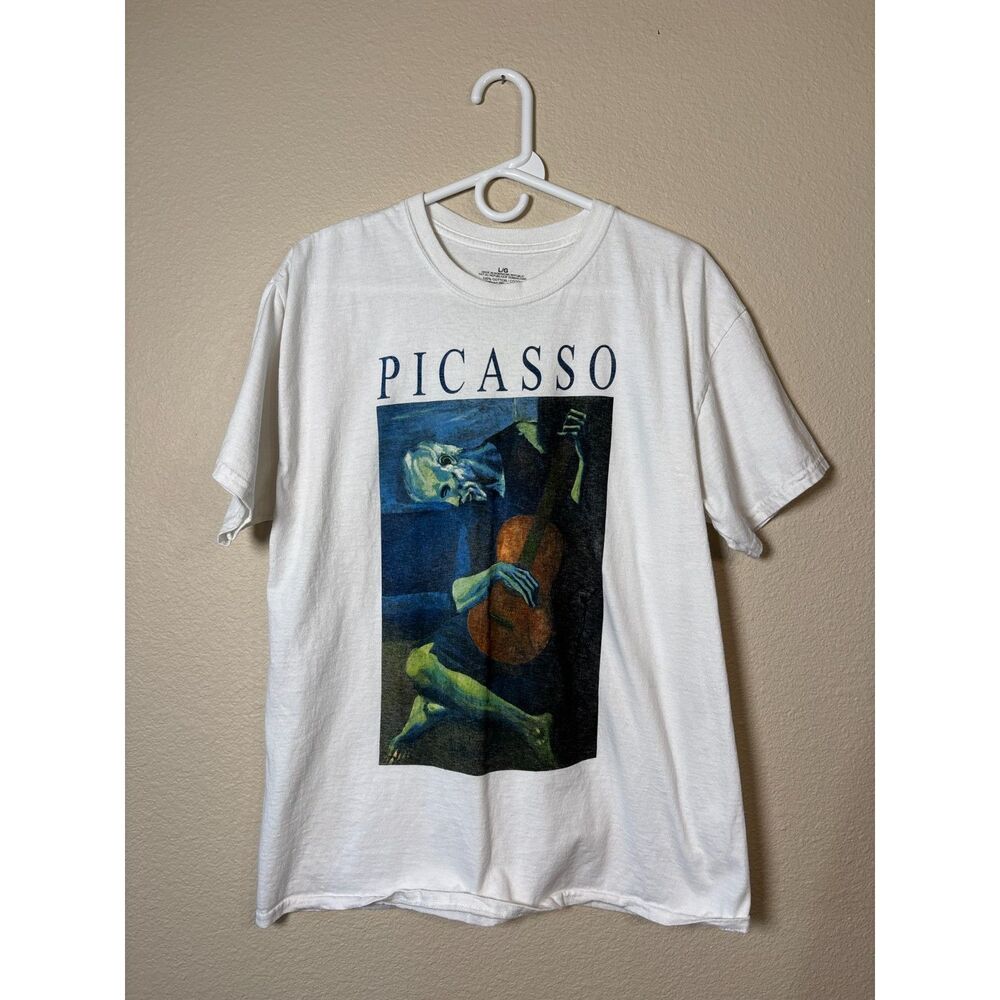 Pablo Picasso MAN and GUITAR Artwork WHITE T-Shirt Size L